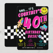 レトロ90年代 Y2K ネオン 40歳の誕生日パーティー 招待状 (正面/裏面)