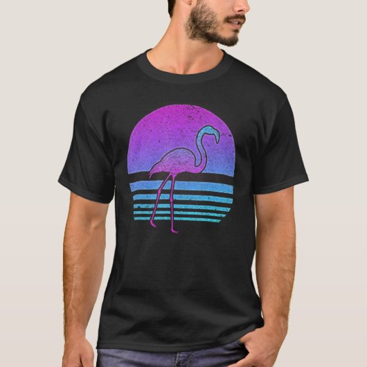レトロ90sのVaporwave Tropical Bird Animal Pink Fla Tシャツ (正面)