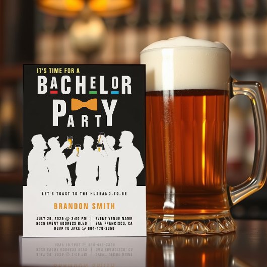 レトロ90sカラフルボウタイバチュラーパーティブラック 招待状