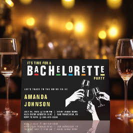 レトロ90sカラフル応援バチェロレッテブラック 招待状