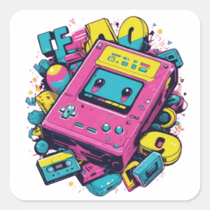 レトロ90sゲームコンソールステッカー   ヴィンテージゲーマー スクエアシール