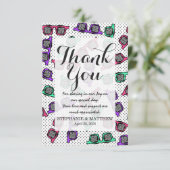 レトロ90sサングラスがピンクのティール(緑がかった色)紫でスケッチ サンキューカード (スタンド正面)