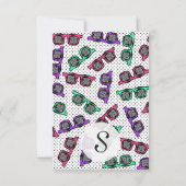 レトロ90sサングラスがピンクのティール(緑がかった色)紫でスケッチ サンキューカード (裏面)