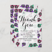 レトロ90sサングラスがピンクのティール(緑がかった色)紫でスケッチ サンキューカード (正面/裏面)