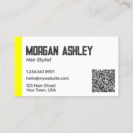 レトロ90sジオメトリックイエローアクセントQRコード 名刺 (裏面)