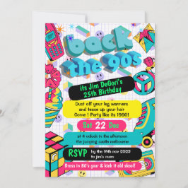 レトロ90sネオンファンキーグローディスコ誕生日 招待状