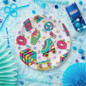 レトロ90sネオンファンキーグロー誕生日 ペーパープレート (パーティー)