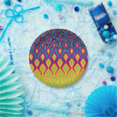 レトロ90sネオン鮮やかカラー抽象芸術パターン ペーパープレート (パーティー)