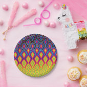 レトロ90sネオン鮮やかカラー抽象芸術パターン ペーパープレート (パーティー)