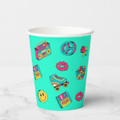 レトロ90sパターンアクアピンクティール（緑がかった色）誕生日パーティー 紙コップ (裏面)