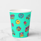 レトロ90sパターンアクアピンクティール（緑がかった色）誕生日パーティー 紙コップ (正面)