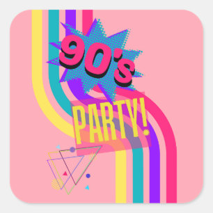 レトロ90'sパーティーピンク懐かしい誕生日 スクエアシール