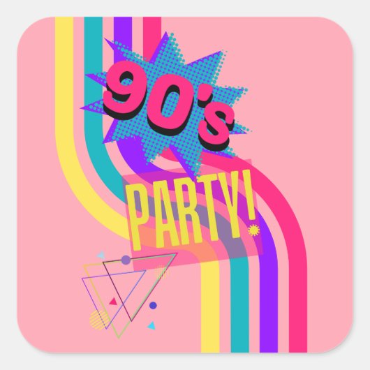 レトロ90'sパーティーピンク懐かしい誕生日 スクエアシール (正面)