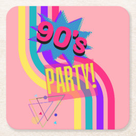 レトロ90'sパーティーピンク懐かしい誕生日 スクエアペーパーコースター