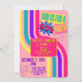 レトロ90'sパーティーピンク懐かしい誕生日 招待状