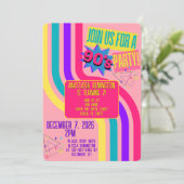 レトロ90'sパーティーピンク懐かしい誕生日 招待状 (スタンド正面)