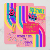レトロ90'sパーティーピンク懐かしい誕生日 招待状 (正面/裏面)