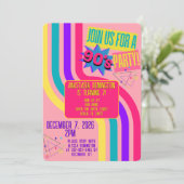 レトロ90'sパーティーピンク懐かしい誕生日 招待状 (スタンド正面)