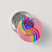レトロ90'sパーティーピンク懐かしい誕生日 缶バッジ (正面&裏面)