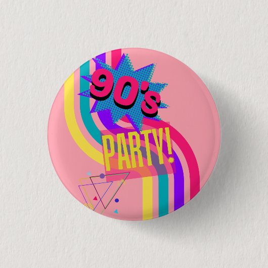レトロ90'sパーティーピンク懐かしい誕生日 缶バッジ (正面)