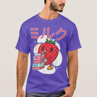 レトロ90's日本のかわいいストロベリーミルクシャ tシャツ