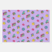 レトロ90s模様パープルピンクティール（緑がかった色）パーティー ラッピングペーパーシート (正面3)