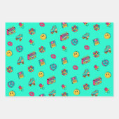 レトロ90s模様パープルピンクティール（緑がかった色）パーティー ラッピングペーパーシート (正面2)