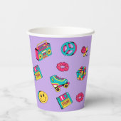 レトロ90s模様パープルピンクティール（緑がかった色）パーティー 紙コップ (裏面)