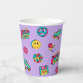 レトロ90s模様パープルピンクティール（緑がかった色）パーティー 紙コップ (正面)