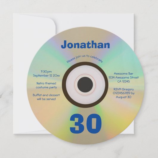 レトロ90s音楽テーマ30th誕生日パーティーフェイクCD 招待状 (正面)