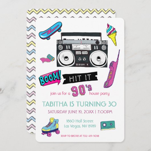 レトロ90's バースデーパーティー招待状 招待状 (正面/裏面)