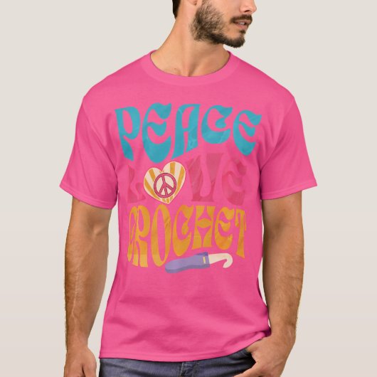 レトロ かぎ針編み ピース ラブ Tシャツ (正面)