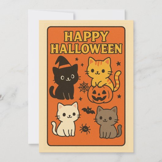 レトロ かわいい 猫 ハロウィン 招待状カード 招待状 (正面)