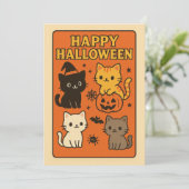 レトロ かわいい 猫 ハロウィン 招待状カード 招待状 (スタンド正面)