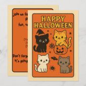 レトロ かわいい 猫 ハロウィン 招待状カード 招待状 (正面/裏面)