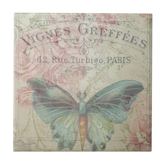 レトロ,みすぼらしいシック,ヴィンテージ,田舎風,花模様,b タイル (正面)