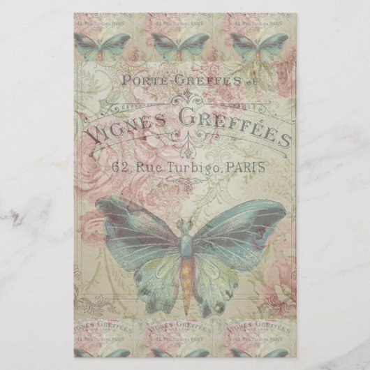 レトロ，みすぼらしいシック，ヴィンテージ，田舎風，花模様,b 便箋 (正面)