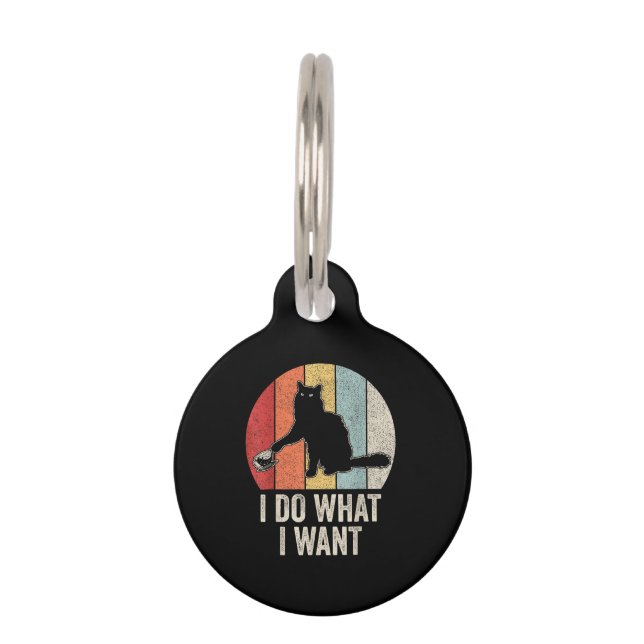 レトロ わたしがやりたいことをやる 猫シャツ 猫好き オーナーG ペット　ネームタグ (正面)