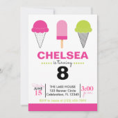 レトロ アイスクリーム 誕生日 招待状 – ピンク & ミント (正面)