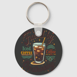 レトロ アイスコーヒーと過剰思考 楽しいグラフィック キーホルダー