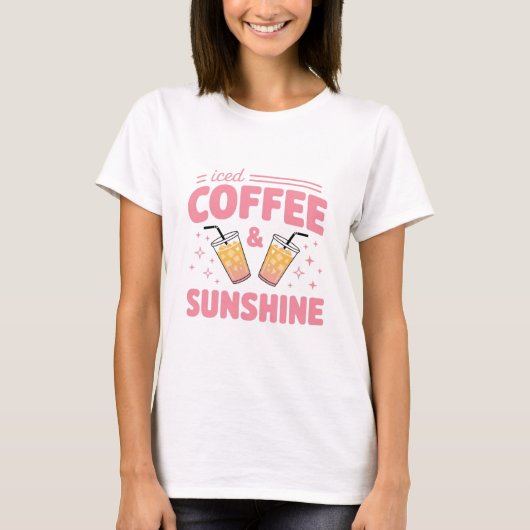 レトロ アイスコーヒー & サンシャイン おもしろい夏の雰囲気 Tシャツ (正面)