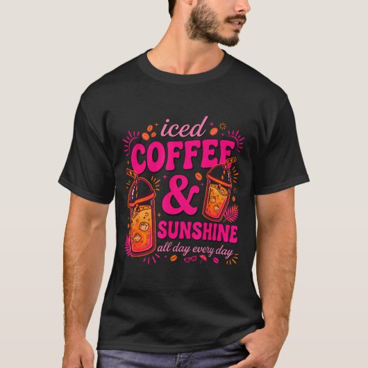 レトロ アイスコーヒー 陽光 楽しい 夏 Tシャツ (正面)