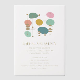 レトロ アトミック エイジ ミッド センチュリー モダン 結婚約束 パーティー ベラム紙招待状