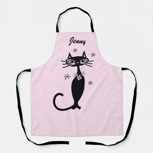 レトロ アトミック 黒猫 キッチンエプロン エプロン (正面)