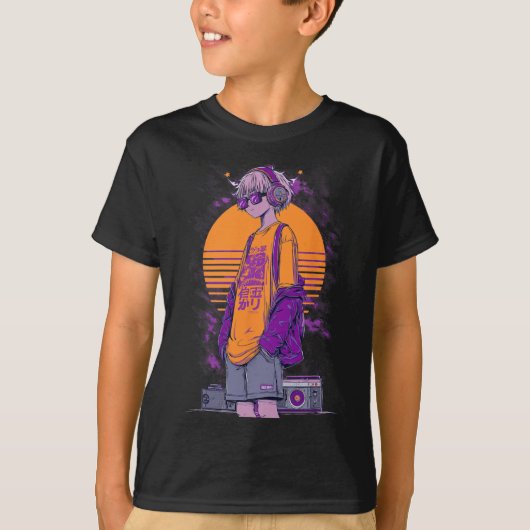 レトロ・アニメ・ゲーマー・ボーイ Tシャツ (正面)