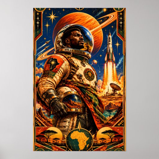 レトロ アフリカ宇宙探検家 - ビンテージNASAスタイル ポスター (正面)