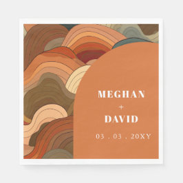 レトロ アブストラクト ウェーブ アーチ アースィー テラコッタ オレンジ スタンダードランチョンナプキン