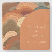 レトロ アブストラクト ウェーブ アーチ アースィー テラコッタ オレンジ ストーンコースター (正面)