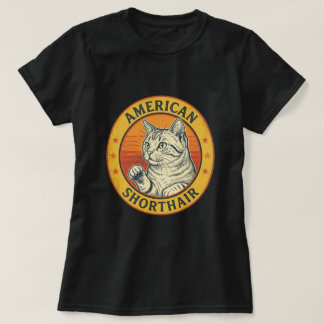 レトロ アメリカンショートヘア 猫 サンバーストアート Tシャツ