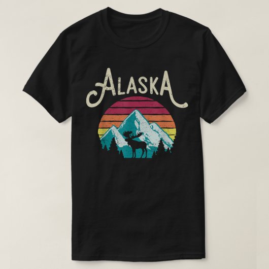 レトロ アラスカ州 ジュノー 山 野生生物 ヘラジカ Tシャツ (デザイン正面)